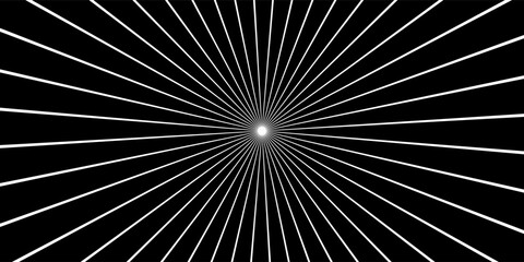 Sun ray light. Sun rays background. Radial burst. Sunburst black pattern isolated on white background. Beams line. Radiate sunlight. Comic effect texture. Retro pop art stripe. Vector illustration