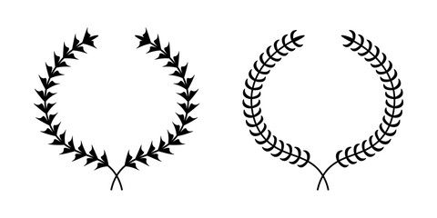 Set of circular laurel wreath. Emblem floral Greek branch of oak leaves, eucalyptus leaf, Wheat, winner award, champion medal, swirls, twigs and flower ornaments vector	
