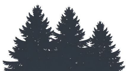 Dark silhouette of pine trees against a black sky isolated on transparent background