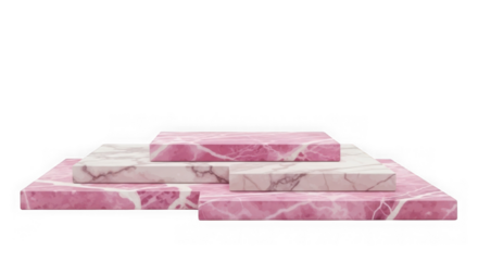 Four stacked pink and white marble blocks on a black background