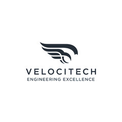 Velocitech logo featuring a stylized eagle head with sleek, modern wings.