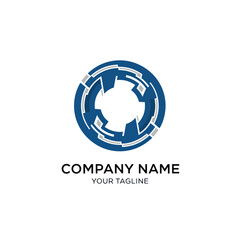 Modern blue circular technology logo for a company brand identity.