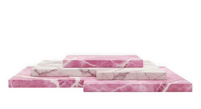 Four stacked pink and white marble blocks on a black background