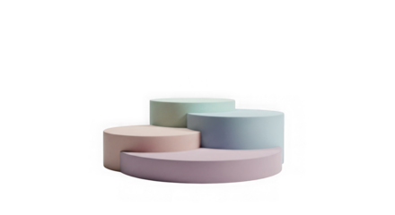 Minimalist pastel podiums arranged in a tiered display against a black background