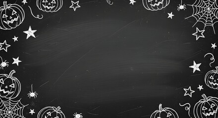 Spooky Halloween chalk board background for your creative projects or party invitation designs with pumpkin, spider web, and star doodles for festive fall fun