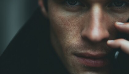 Close Up Shot Of Man Talking On The Phone, Capturing Every Detail Of The Conversation In The Frame. Intense And Personal Moment.
