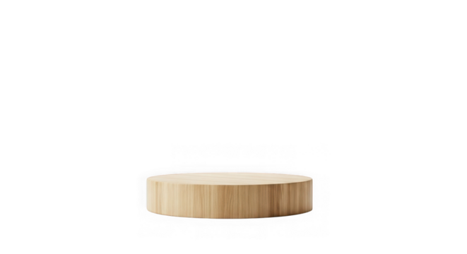 Minimalist wooden pedestal on a black background for product display