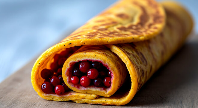 Norway Pumpkin Lefse (Gresskarsefse). with lingonberries, rolled flatbread and berry filling 