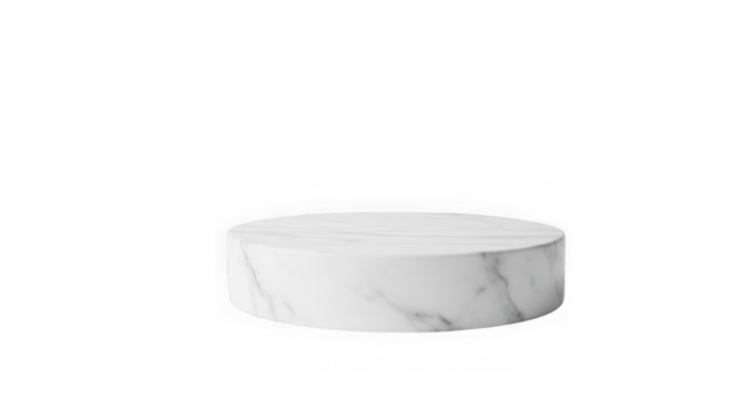 Minimalist white marble cylinder pedestal on black background