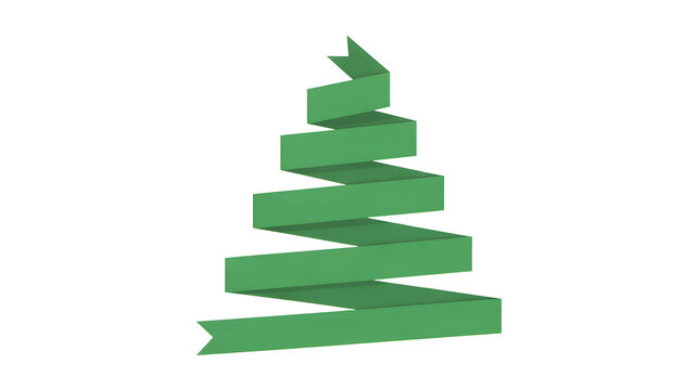 Green ribbon shaped like a christmas tree isolated on transparent background