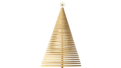 Modern conical wooden christmas tree with star isolated on transparent background