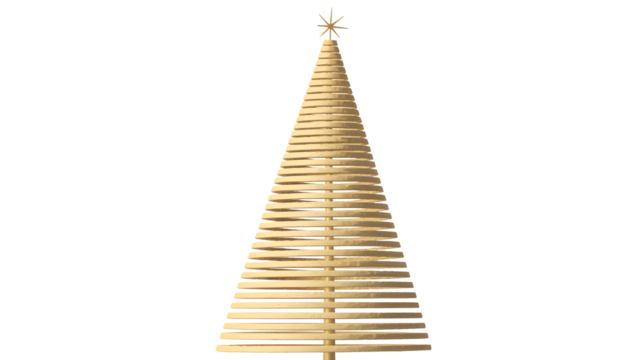 Modern conical wooden christmas tree with star isolated on transparent background