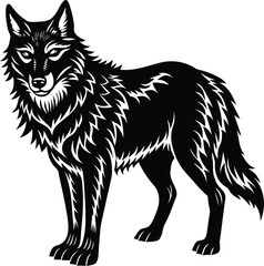 Obraz premium A American Black Wolf Vector Powerful looking Wolf American Forest Predator Silhouette Design