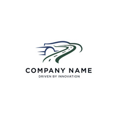 Modern Car Logo Design with Winding Road and Speed Lines.