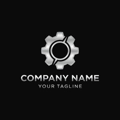 Silver gear logo design for company branding and identity.