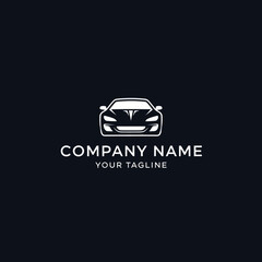 Modern Sports Car Logo Design White Silhouette on Black Background.