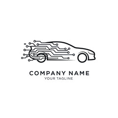 Modern electric car logo with circuit board technology design concept.