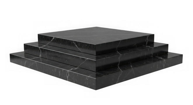 Stacked dark gray marble squares on a black background