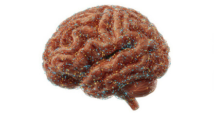 Conceptual 3 d render of a brain with neural connections transparent background