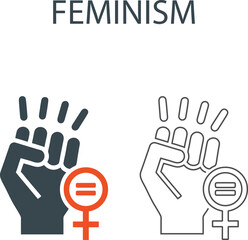 Feminism Line art icons. Containing protest, activism, demonstration, strike, advocacy, petition, vector icons collection.