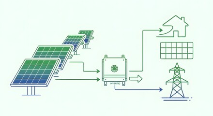 Solar Energy Flow Diagram: Renewable Power Generation and Distribution.