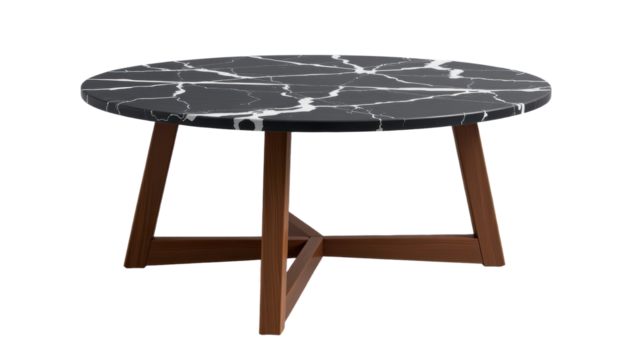 Round marble top black white vein wooden leg modern table furniture elegant