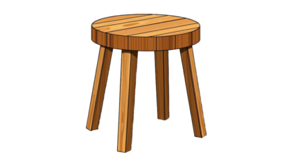 Wooden stool furniture, round seat, four leg, simple design, natural color, comfortable seating