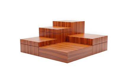 Tiered wooden display stand with a dark background