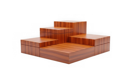 Tiered wooden display stand with a dark background