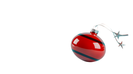 Red and pink striped christmas ornament with star hanger isolated on transparent background