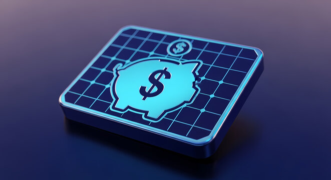 Secure your financial future with this innovative digital piggy bank icon representing smart savings and investment growth in a modern, tech-driven world