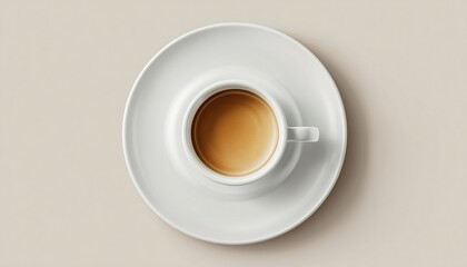 White Cup Of Coffee Resting On A Matching White Plate - A Simple And Elegant Presentation For Your Morning Caffeine Boost.