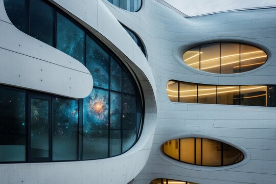 Futuristic architecture with cosmic reflections and unique design - Powered by Adobe
