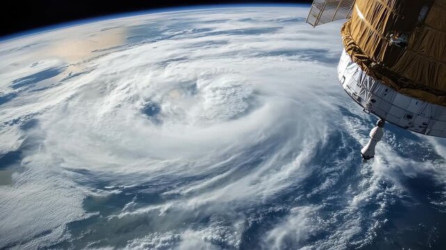 Satellite captures a powerful hurricane swirling over the ocean from space during daylight hours
