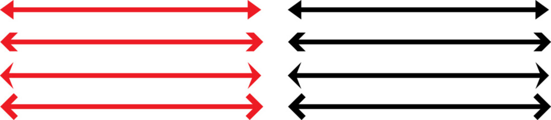 Four pairs of horizontal arrows in red and black on white background