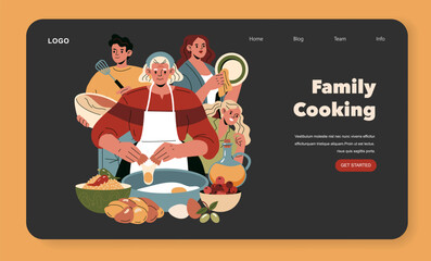 Family Cooking Together in Kitchen Vector Illustration