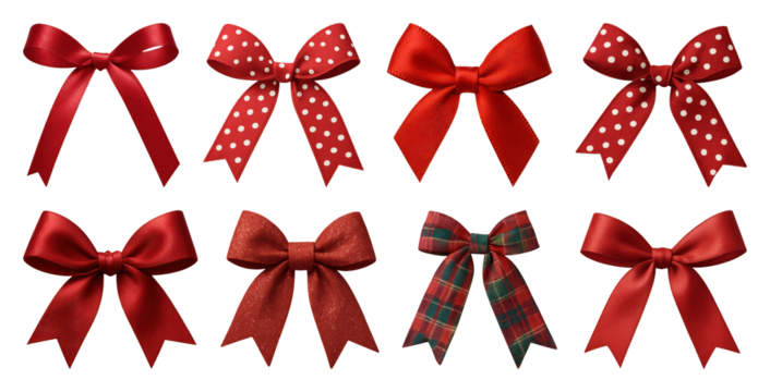 PNG Elegant red bows for decoration, element set on transparent background