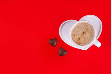 Valentines Day background with chocolates and coffee cup