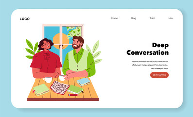 Engaged Conversation in Coffee Shop Vector Illustration