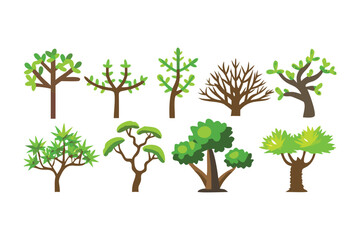 Fototapeta premium Diverse Trees: A vibrant collection of various tree illustrations, showcasing a variety of shapes and styles, bringing a touch of nature's beauty to any design.