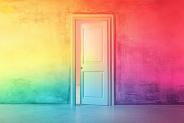 Open doorway in rainbow-colored room
