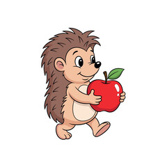 hedgehog and apple vector illustration