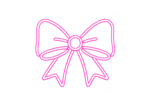 Pink neon glowing bow sign creating a festive and decorative illuminated element on transparent background