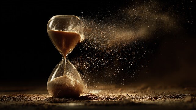 Hourglass diminishing, symbolizing ephemeral nature of existence and inevitability