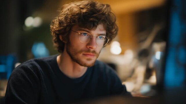 Physicist examining qubit coherence in a cryogenic quantum setup with holographic displays, emotion of curiosity and focus visible, representing quantum algorithm testing, experimental physics, and