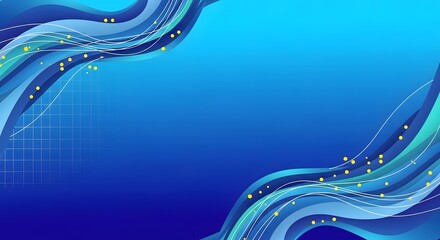 Abstract flowing blue waves with digital circuit patterns and light particles