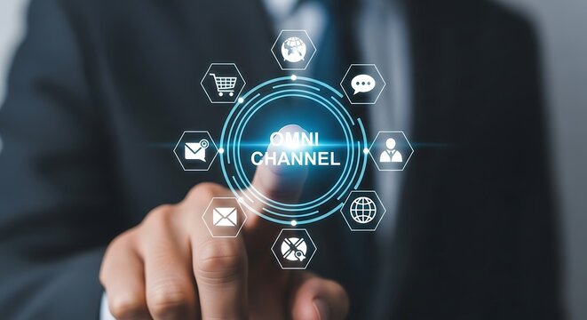 Businessman's Finger Interacting with Omni Channel Digital Network Interface image