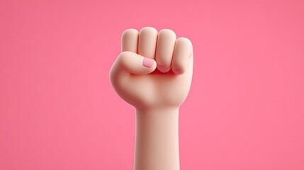 Powerful cartoon white woman's fist raised in defiance and strength, symbolizing protest, empowerment, and activism on a vibrant pink background.
