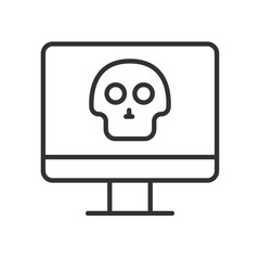 Computer skull icon in line design. computer, skull, virus, malware, danger, death, cyber on white background vector. Computer skull editable stroke icon