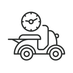 Fototapeta premium Delivery scooter icon in line design. delivery, scooter, transport, time, shipping, fast, courier on white background vector. Delivery scooter editable stroke icon